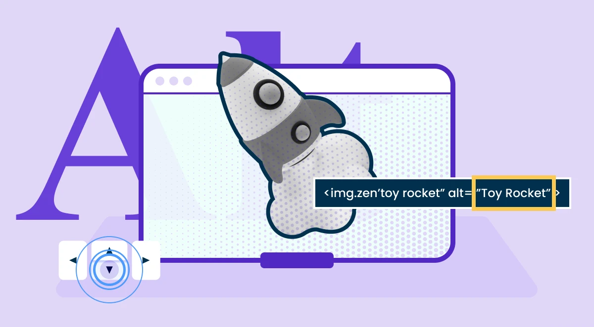 An example of alt text being added to an image of a toy rocket in the code.