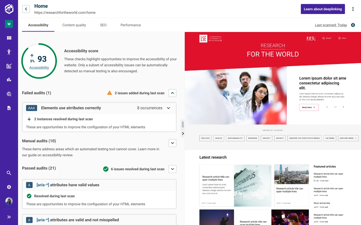 A prototype design showing improvements and new issues more clearly on individual pages within Insytful.