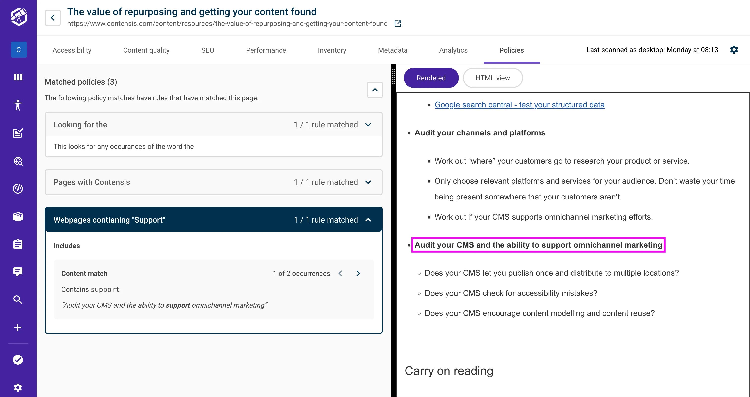Screenshot of an individual page, highlighting the matching policy for visual users.