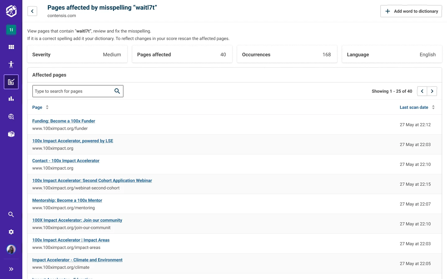 A screenshot of the new page list design in Insytful.