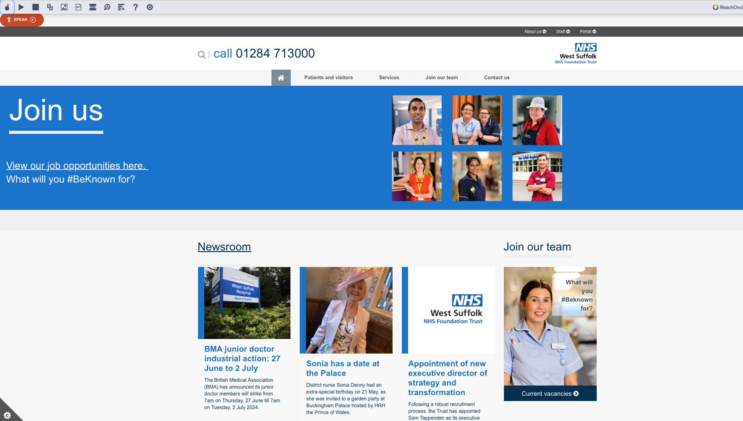 West Suffolk NHS Foundation Trust website homepage
