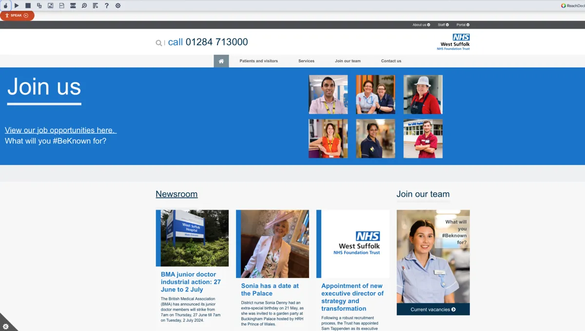 West Suffolk NHS Foundation Trust website homepage