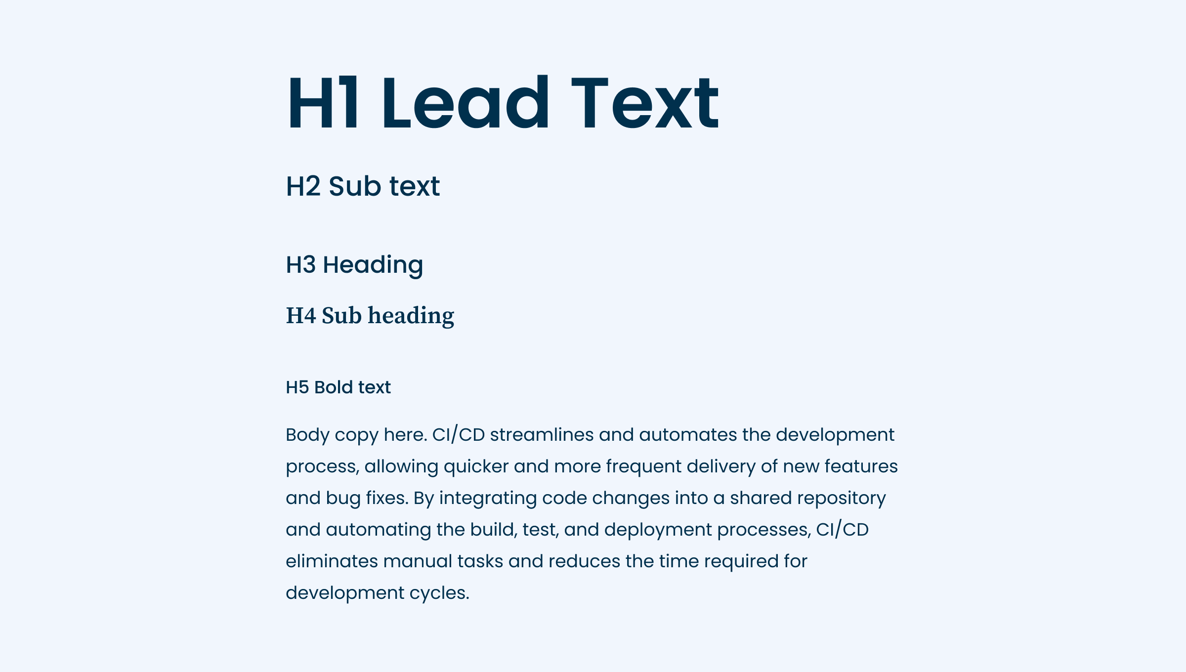 An example of typography sizes in ascending to descending size order. From H1 to paragraph copy.