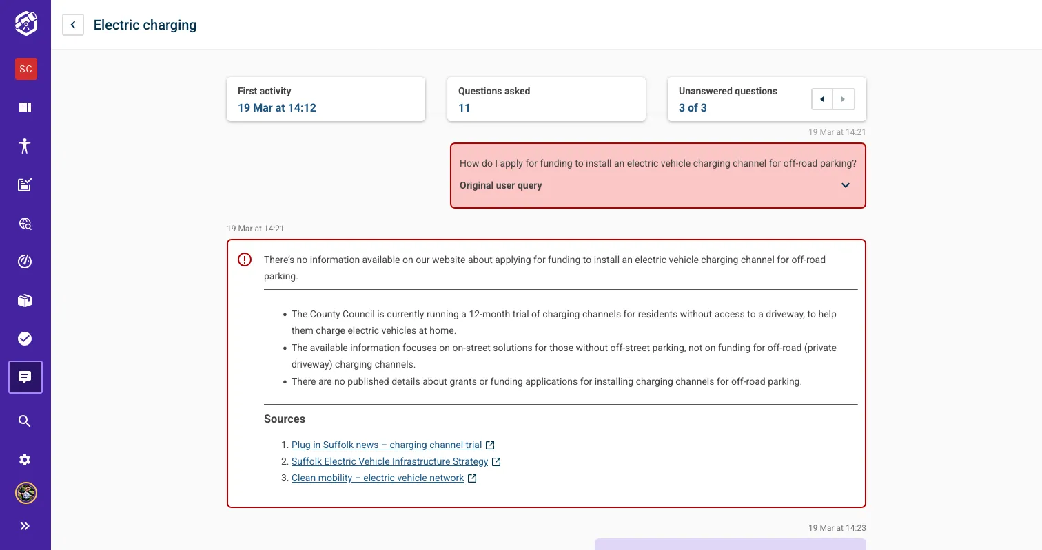 Unanswered questions are highlighted and users can easily cycle through them.